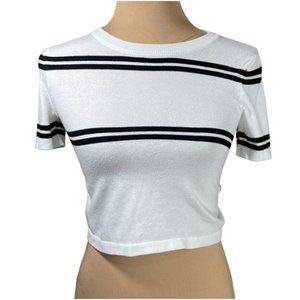 Brandy Melville White and Black Striped Crew Neck Sweater